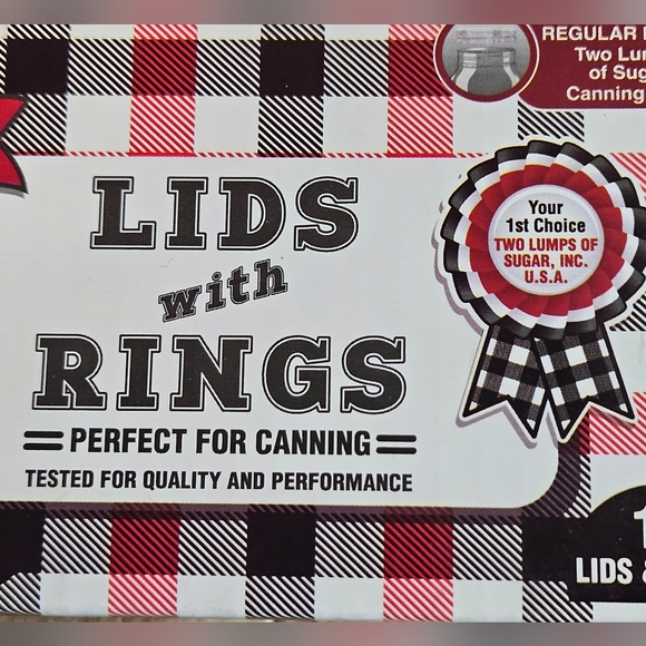 TWO LUMPS OF SUGAR BOX OF 12 CANNING LIDS W/ RINGS + BOX OF 24 LIDS REGULAR JAR - Picture 3 of 5
